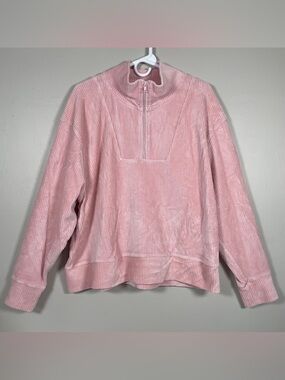 Topshop Ribbed Velour Half Zip Sweatshirt Pullover Size 12 US / UK L / EUR 44